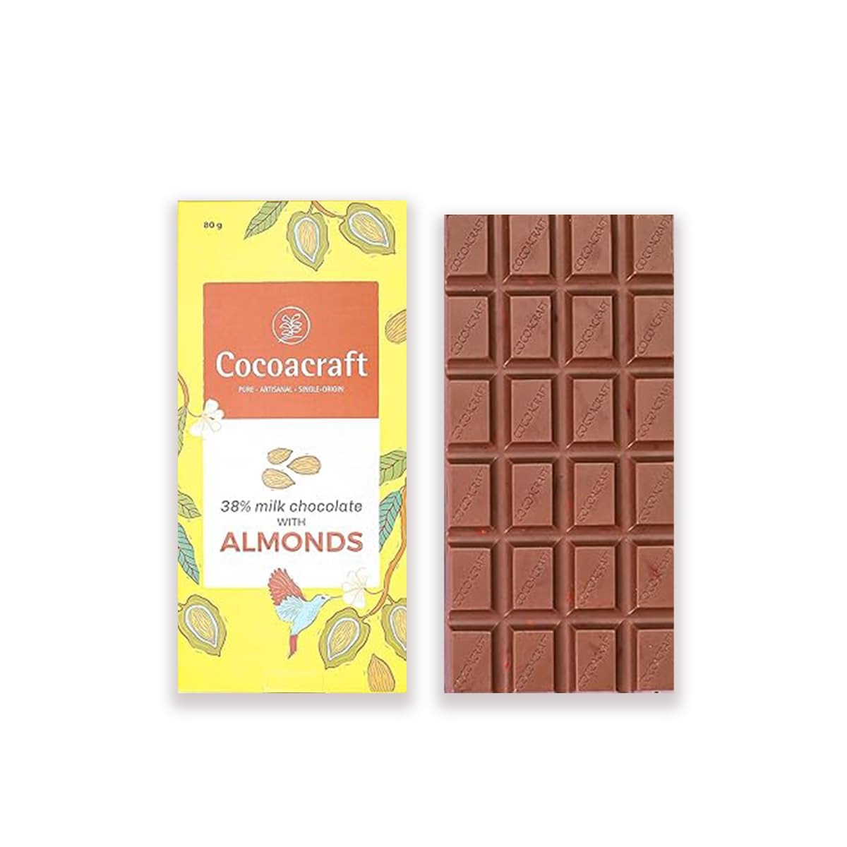 Cocoacraft 38% Milk Chocolate Bar with Almonds - 80g
