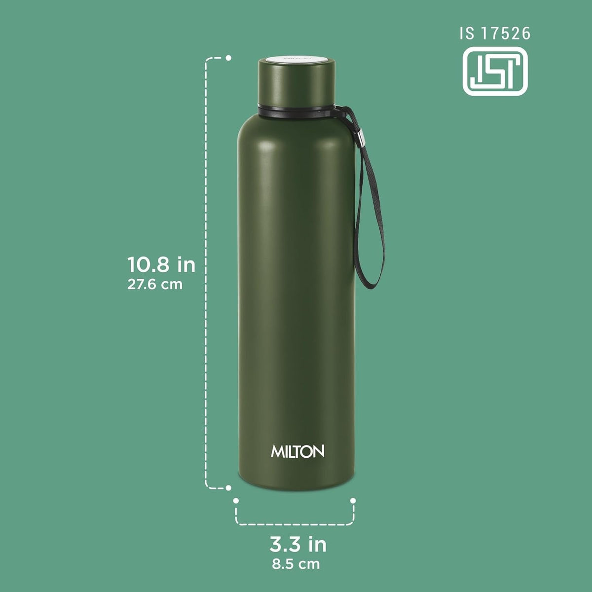 Milton Aura 1000 Thermosteel Water Bottle, 24 Hr Hot and Cold - Military Green