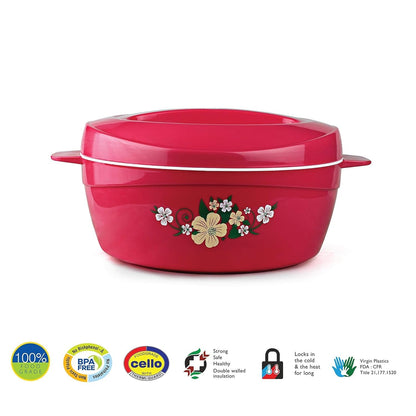 Cello Roti Plus Insulated Casserole Hot Pot Box Case with Lid 2000 ml Pink