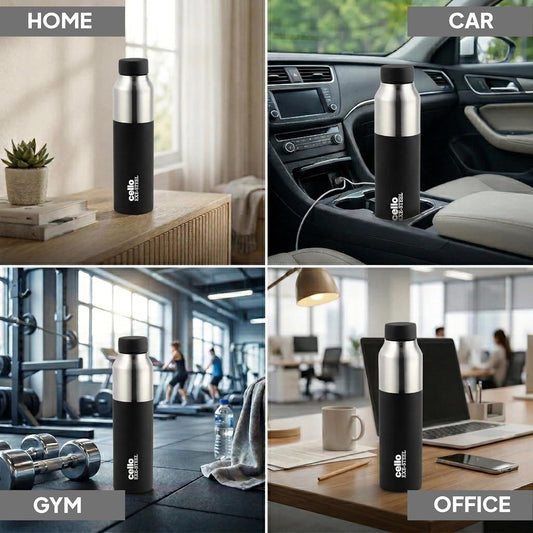 CELLO Arctic Stainless Steel Water Bottle for Office & Daily Use 1000 ml Black