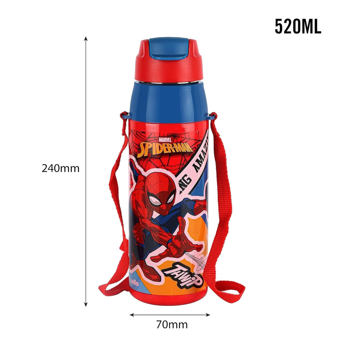 CELLO Puro Steel-X Hydra Kid 600 Inner Steel Insulated Water Bottle 520ml, Red