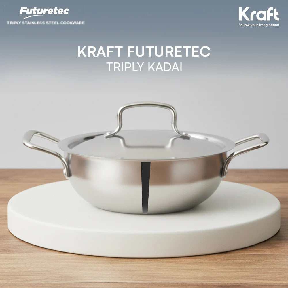 Kraft Futuretec Triply Stainless Steel Extra Deep Kadai Induction Friendly 1.1L
