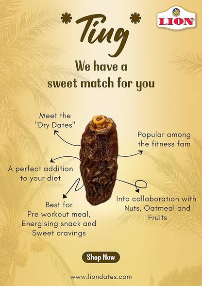Lion Dates Dry Dates - Pack of 2 (500g Each Pack)
