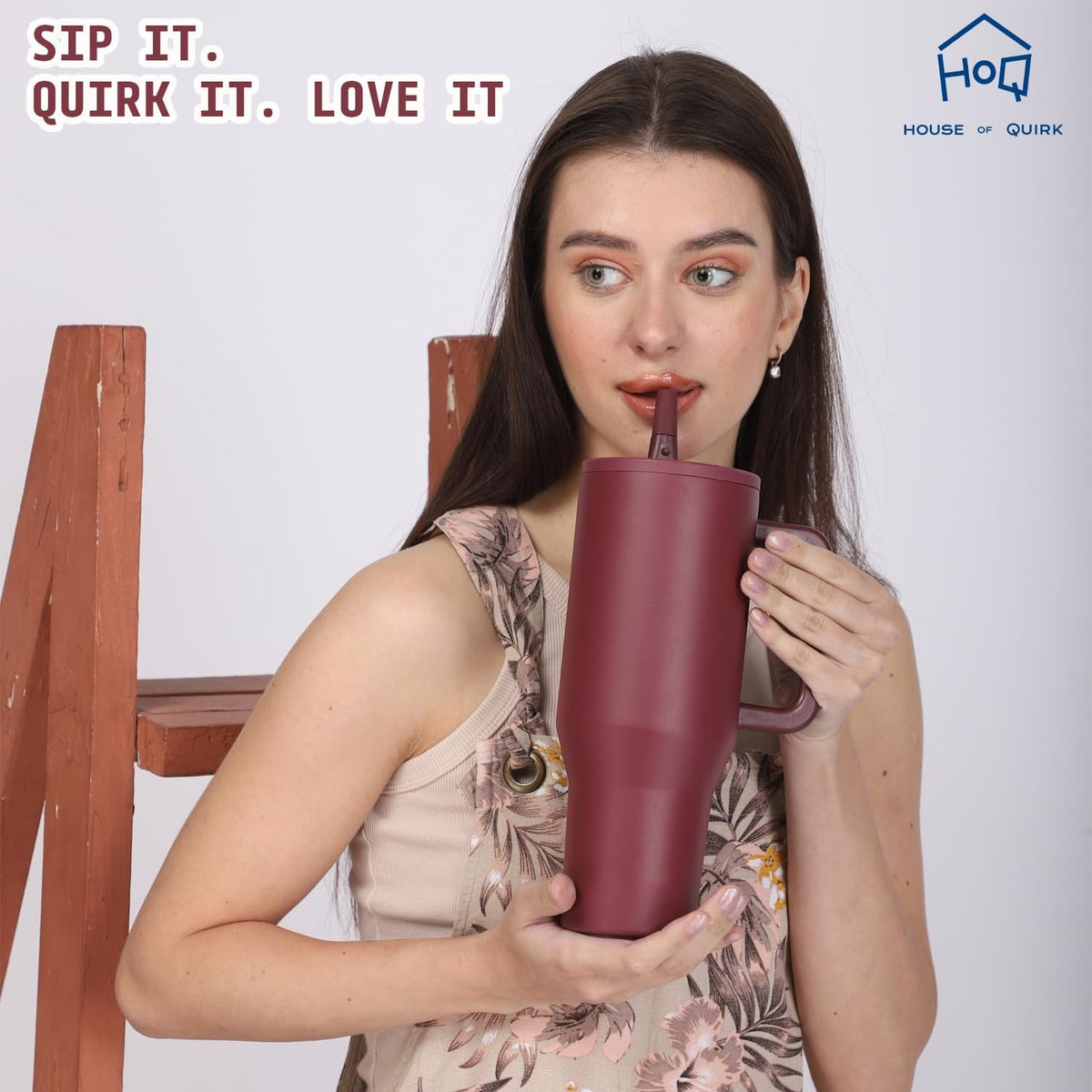 House of Quirk 1200ML Tumbler with Handle - Merlot