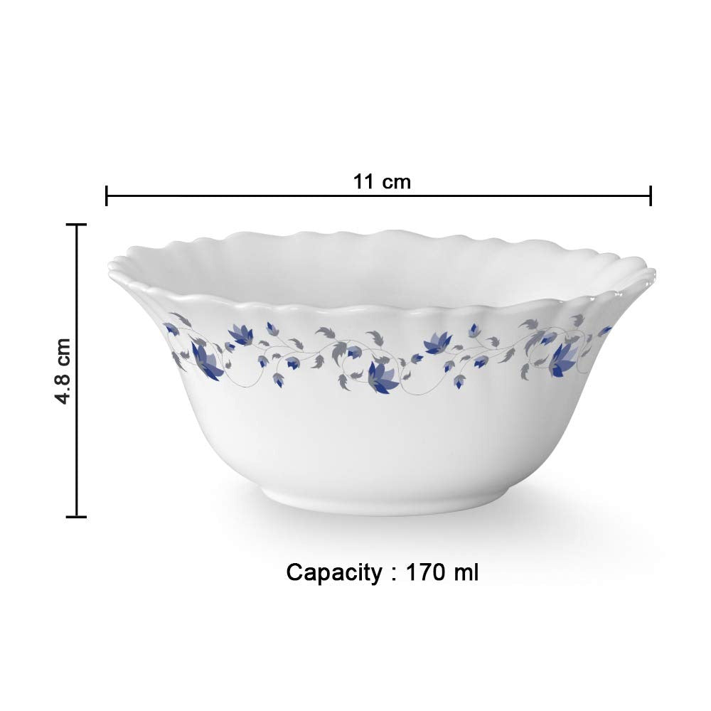 Larah by BOROSIL Opalware Floral Bowl - Set of 6, White