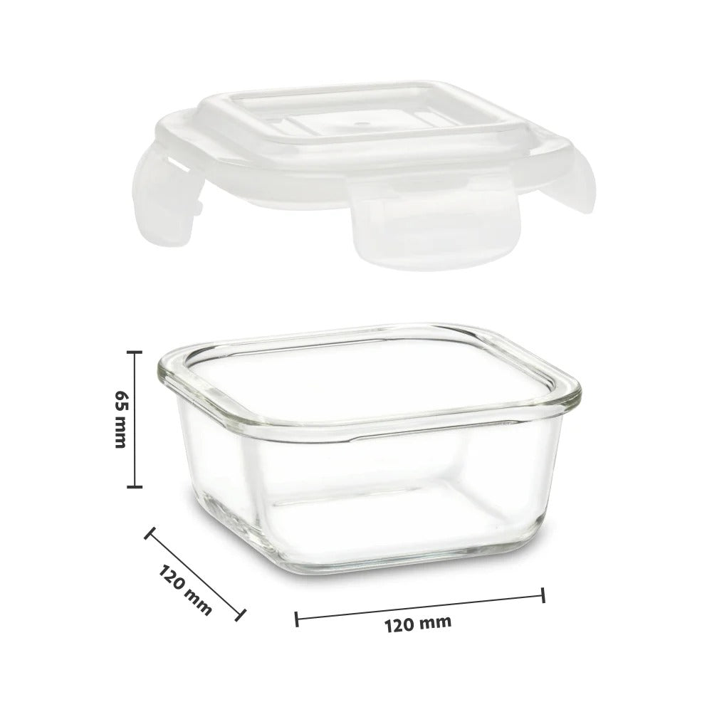 Borosil Klip N Store Square Glass Container Set of 2 (320ml x 2)