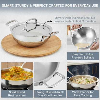 Kraft Futuretec Triply Stainless Steel Extra Deep Kadai Induction Friendly 1.1L