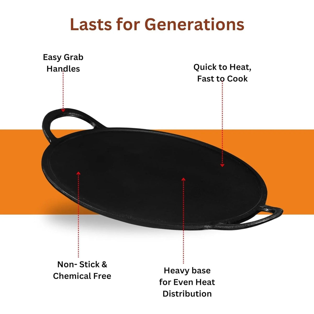 Kraft Infinity Pre-Seasoned Cast Iron Dosa Tawa 28cm Induction Friendly