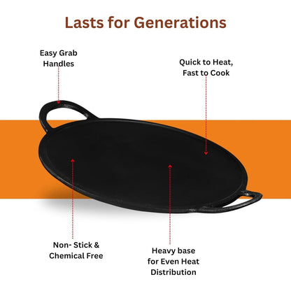 Kraft Infinity Pre-Seasoned Cast Iron Dosa Tawa 28cm Induction Friendly