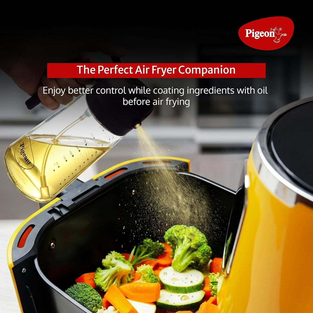 Pigeon Glass Oil Sprayer and Dispenser Bottle for Cooking, 450 ml Capacity, Black