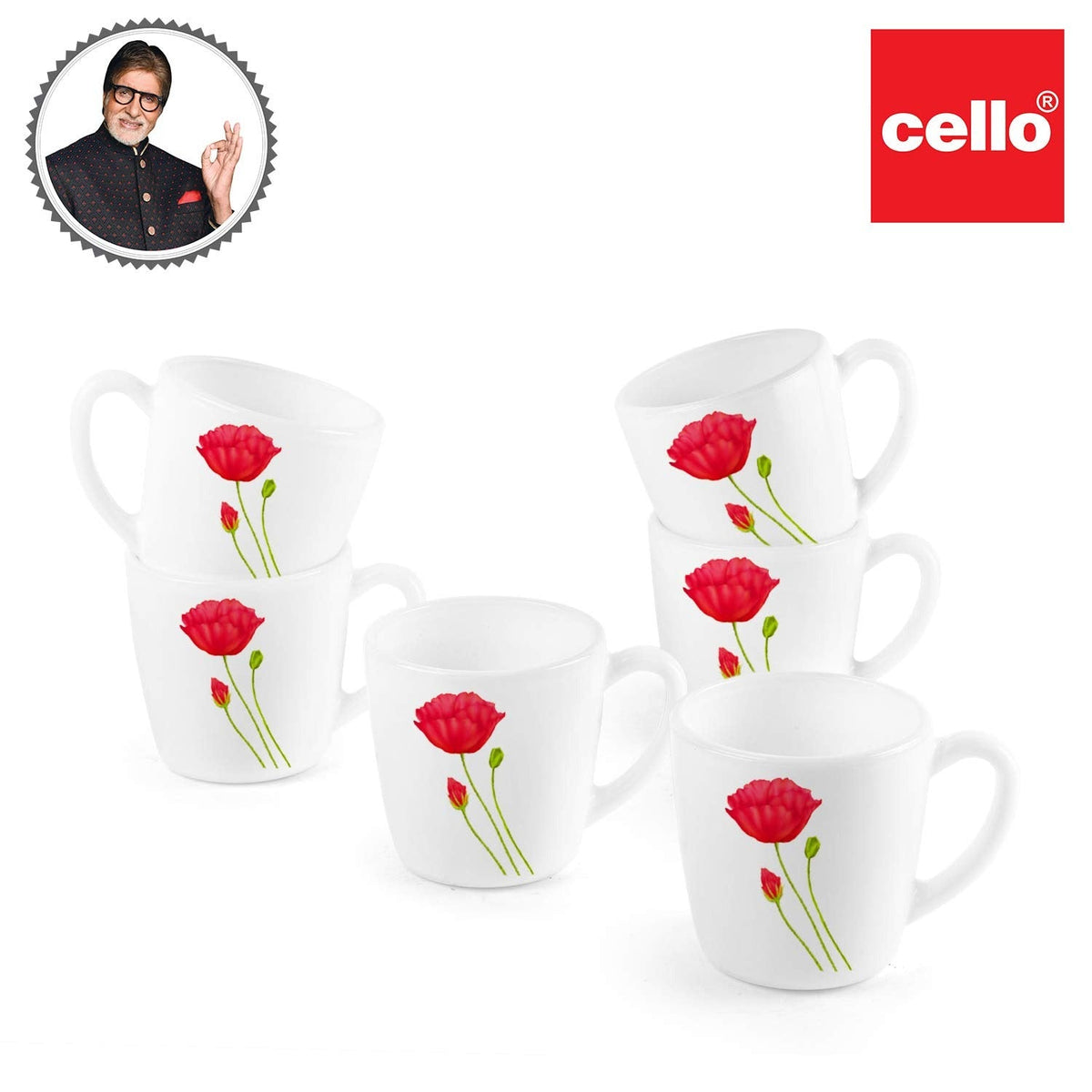 CELLO Ricca Mug 6 Pcs Set | Cups for Tea, Coffee, Espresso - 100ml
