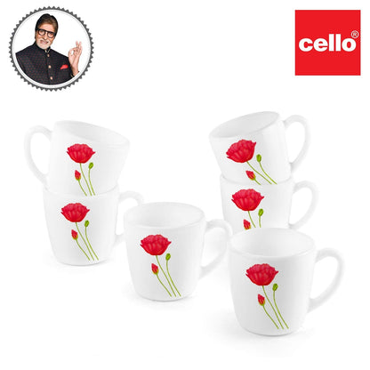 CELLO Ricca Mug 6 Pcs Set | Cups for Tea, Coffee, Espresso - 100ml