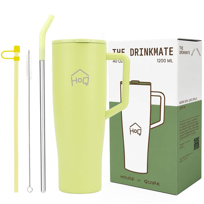 House of Quirk 1200ML Tumbler with Handle and 2 Straw Flip Lid - Lime