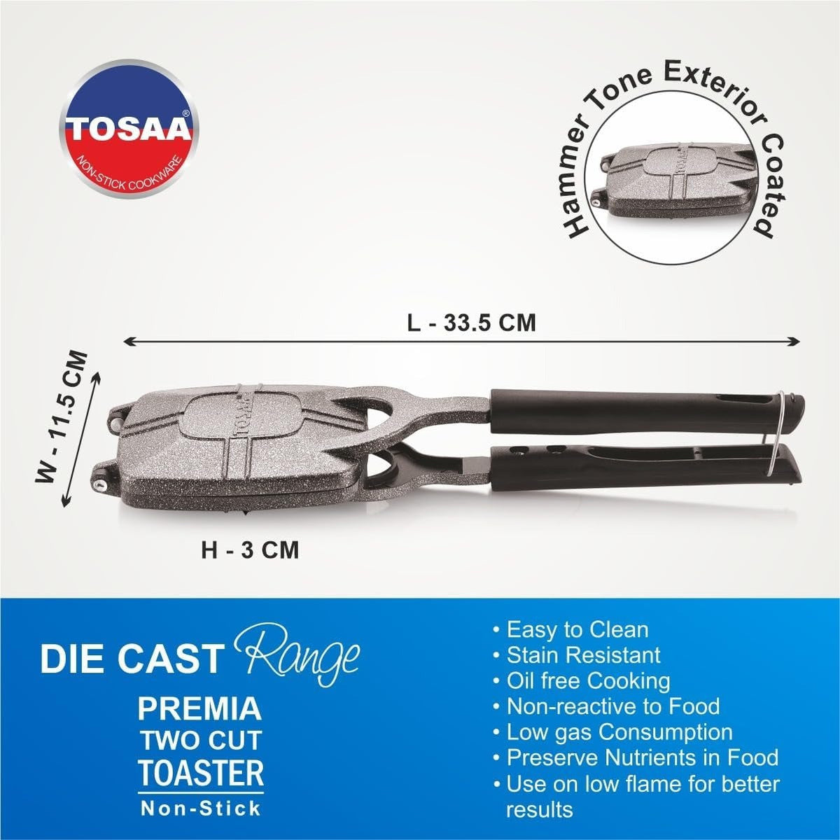 Tosaa Premia Jumbo 2-Cut Grill Sandwich Toaster Gas Non-Stick