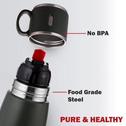 CELLO Duro Cup Style Thermosteel Flask, 750ml, Military Green