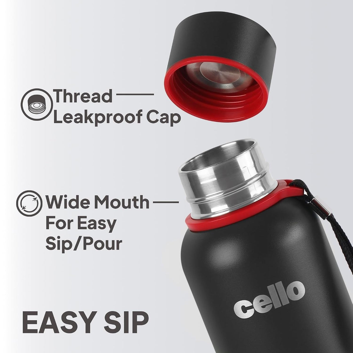 CELLO Duro Kent Stainless Steel Hot and Cold Water Bottle 900 ml Military Black