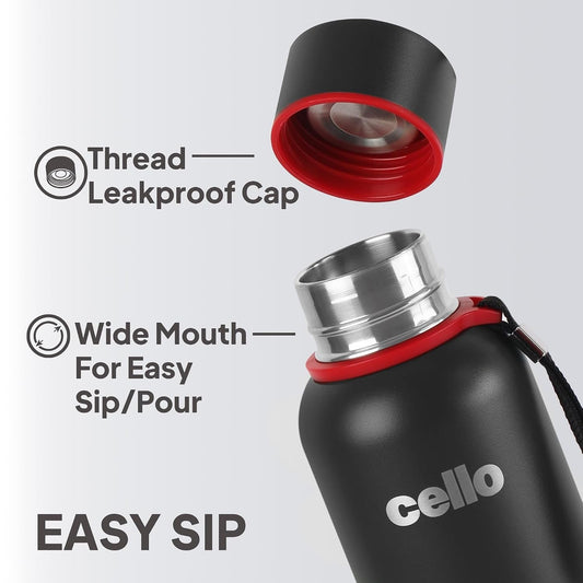 CELLO Duro Kent Stainless Steel Hot and Cold Water Bottle 900 ml Military Black