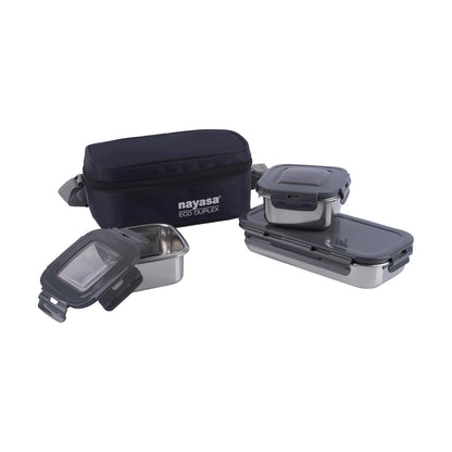 Nayasa Eco Duplex 3 Stainless Steel Office Lunch Box Set