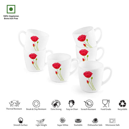 CELLO Ricca Mug 6 Pcs Set | Cups for Tea, Coffee, Espresso - 100ml