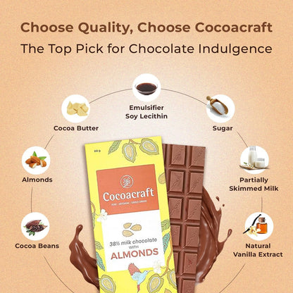 Cocoacraft 38% Milk Chocolate Bar with Almonds - 80g