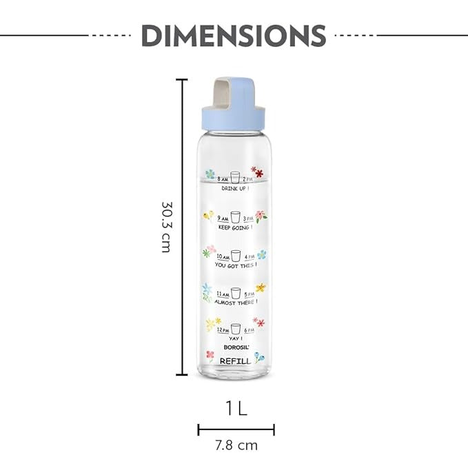Borosil Neo Glass Bottle SS Lid Wide Mouth 1L