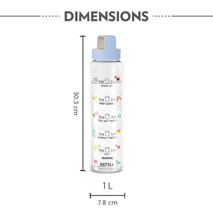 Borosil Neo Glass Bottle SS Lid Wide Mouth 1L
