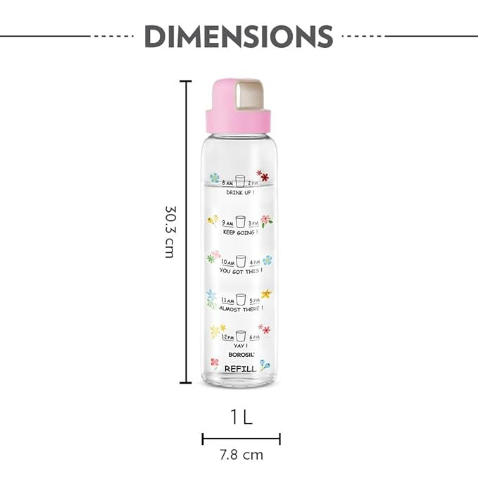 Borosil Neo Glass Bottle SS Lid Wide Mouth 1L