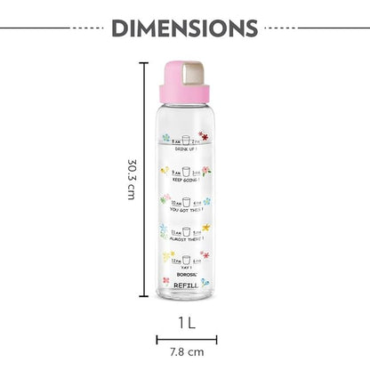 Borosil Neo Glass Bottle SS Lid Wide Mouth 1L