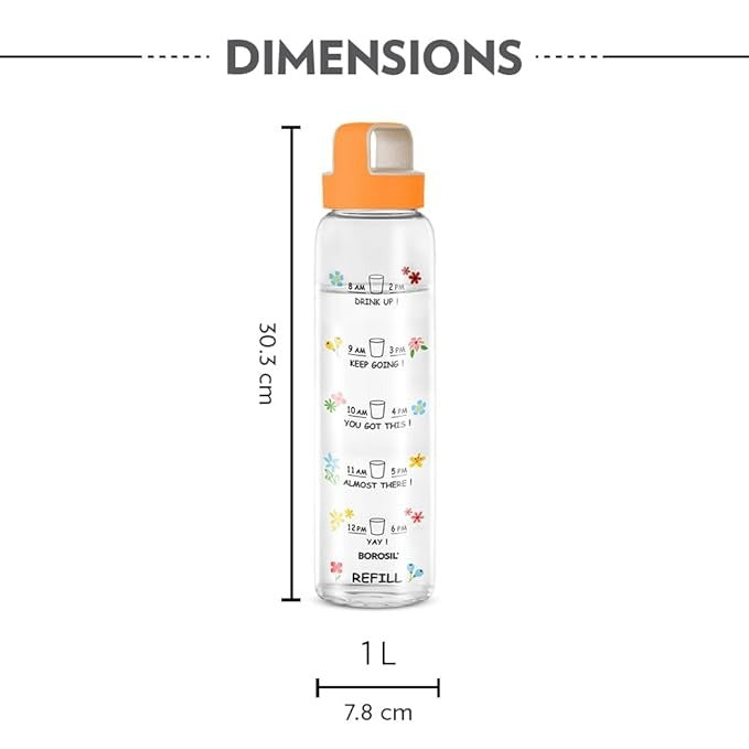 Borosil Neo Glass Bottle SS Lid Wide Mouth 1L
