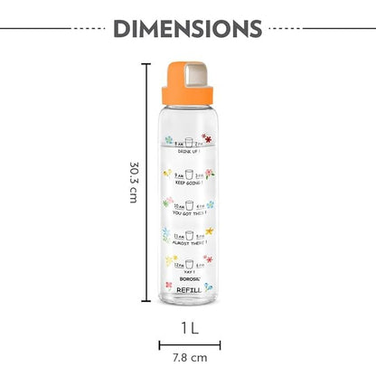 Borosil Neo Glass Bottle SS Lid Wide Mouth 1L