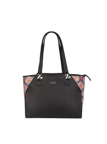 Zouk Printed Jute Handcrafted Vegan Leather Black Women's Check-point Friendly Classic Business Bag
