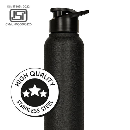 Borosil Cosmo Stainless Steel Single Wall Bottle Black 1L