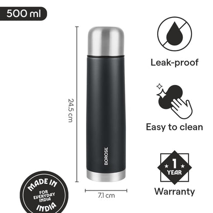Borosil Thermo Flask Double Wall Bottle Black 500ml