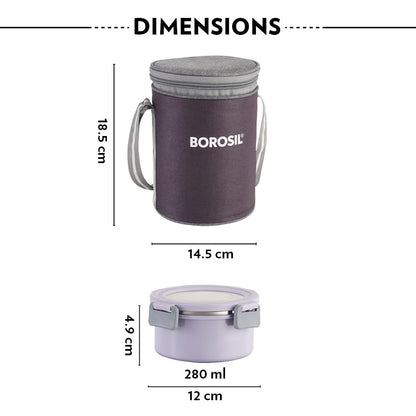 Borosil Glory Lavender Lunchbox Set of 3 Tall 280ml×3