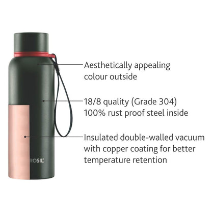 Borosil Hydra Thermoflask Water Bottle Trek Green 850ml