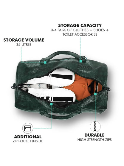 Fur Jaden Brown Textured Leatherette Stylish & Spacious Weekender Duffle Bag for Travel for Men and Women