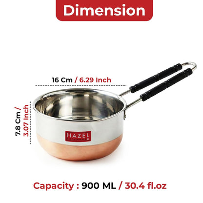 HAZEL Copper Bottom Sauce Pan| Stainless Steel Cookware with Copper Bottom - 900 ml