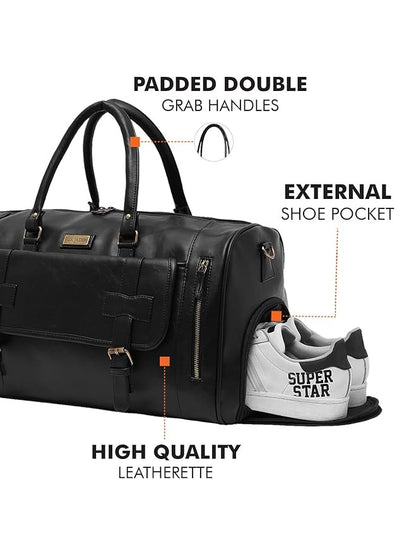 Fur Jaden Weekender Premium Duffle Bag with Shoe Pocket for Travel for Men and Women Made of Faux Leather with Attachable Shoulder Strap Cabin Holiday Bag