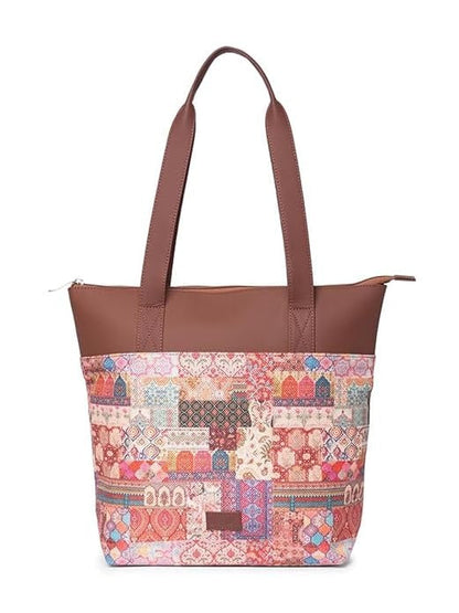 Zouk Printed Women's Jute Handcrafted & Leather Everyday Tote Bag