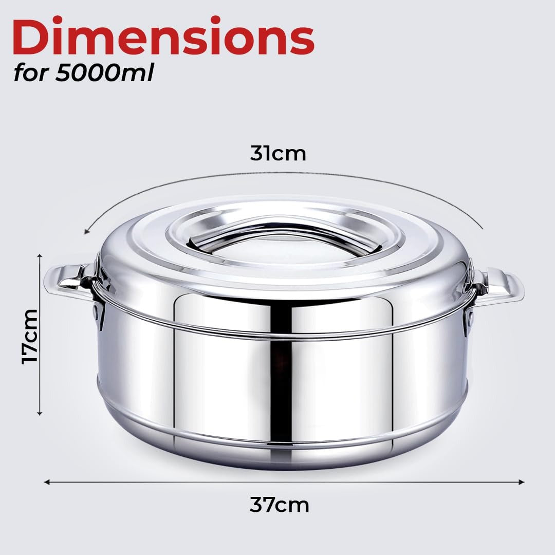 AVIAS Astra Double Wall Insulated Stainless Steel Casserole Silver Hot Box - 5000 ml