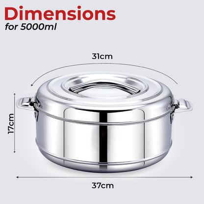 AVIAS Astra Double Wall Insulated Stainless Steel Casserole Silver Hot Box - 5000 ml