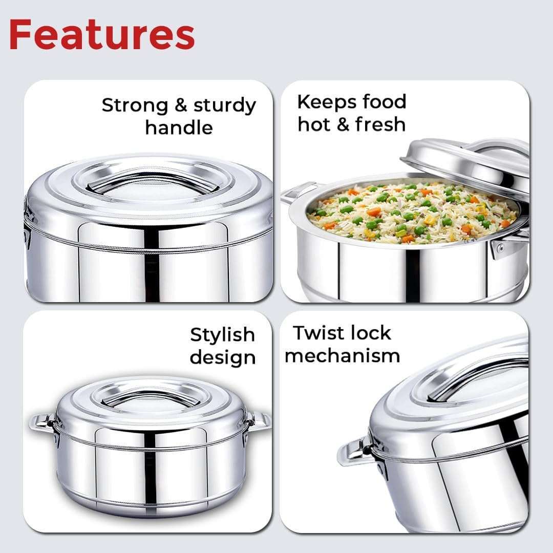 AVIAS Astra Double Wall Insulated Stainless Steel Casserole Silver Hot Box - 5000 ml