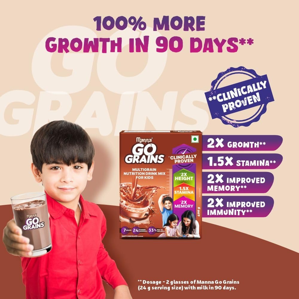 Manna Go Grains Millet Health and Nutrition Drink Chocolate - 400 gms (Pack of 2)
