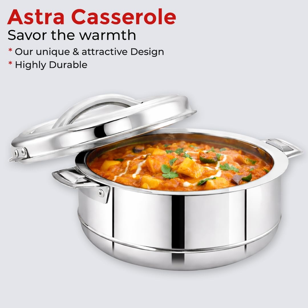 AVIAS Astra Double Wall Insulated Stainless Steel Casserole Silver Hot Box - 5000 ml