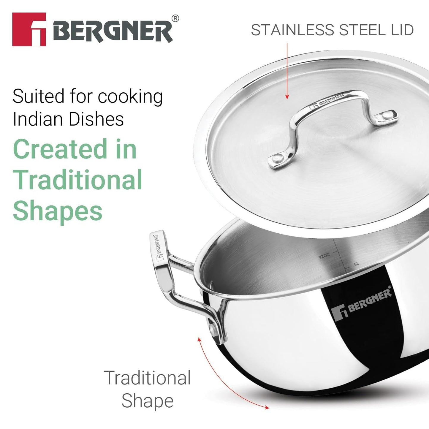 Bergner Tripro 20cm Tri-Ply Casserole (BGIN-661)