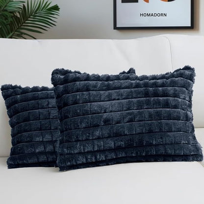 Homadorn Luxury Plush Fur Reversible Cushion Cover Ultra Soft & Cozy Grey