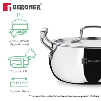 Bergner Tripro 20cm Tri-Ply Casserole (BGIN-661)