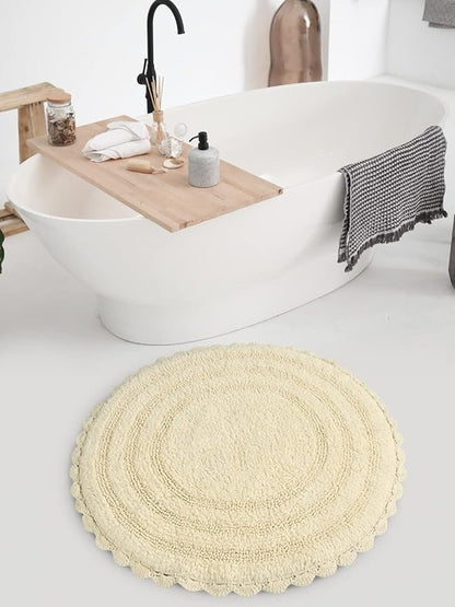 Sashaa World Round Reversible Crochet Bath Mat Cotton & Quick Dry Bath Rug