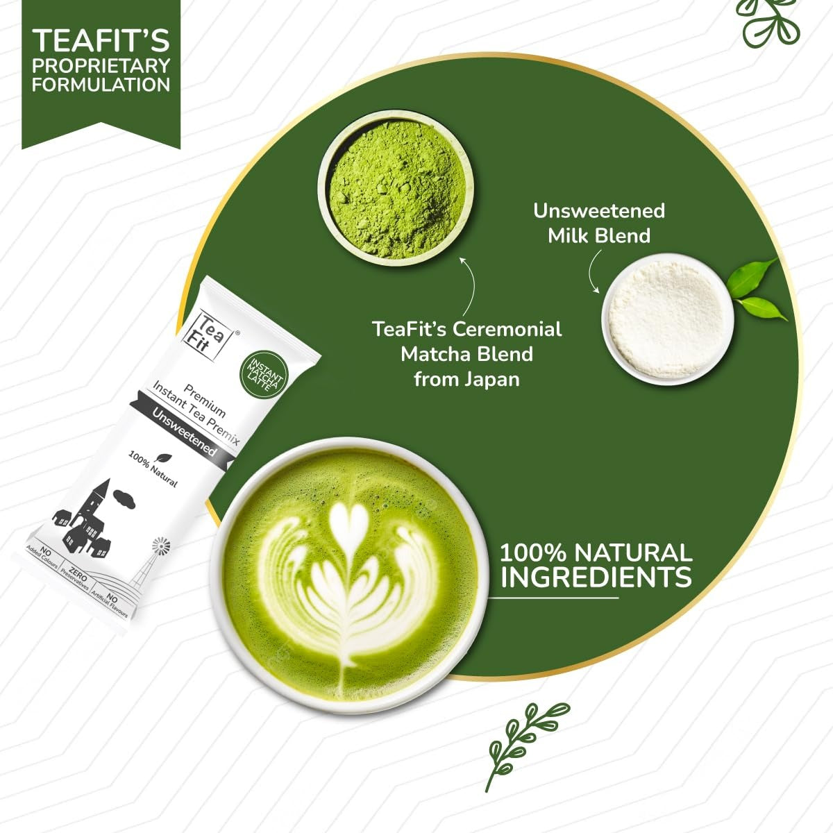 Teafit Ceremonial No Sugar Instant Matcha Latte Premix - 180 gms (10 Sachets)