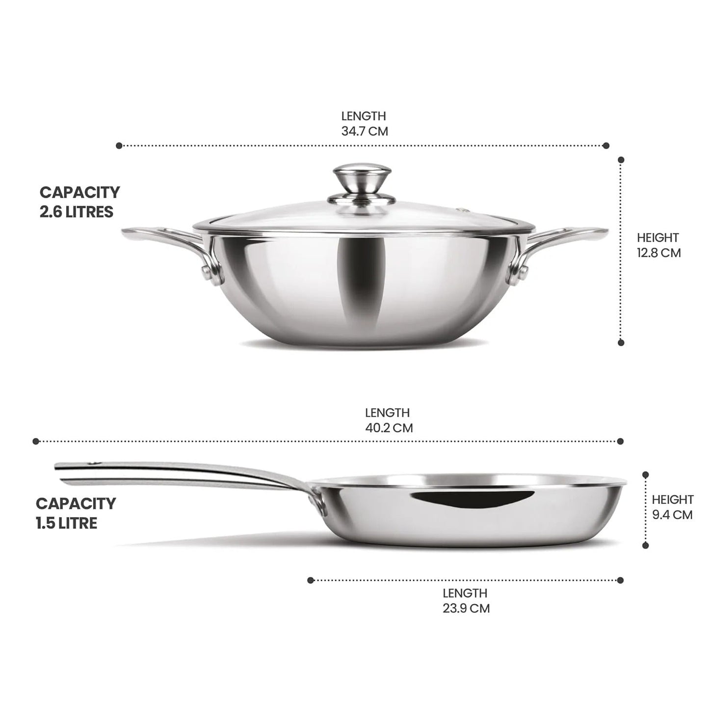 Milton ProCook Triply Stainless Steel 3 Pcs Induction Cookware Set
